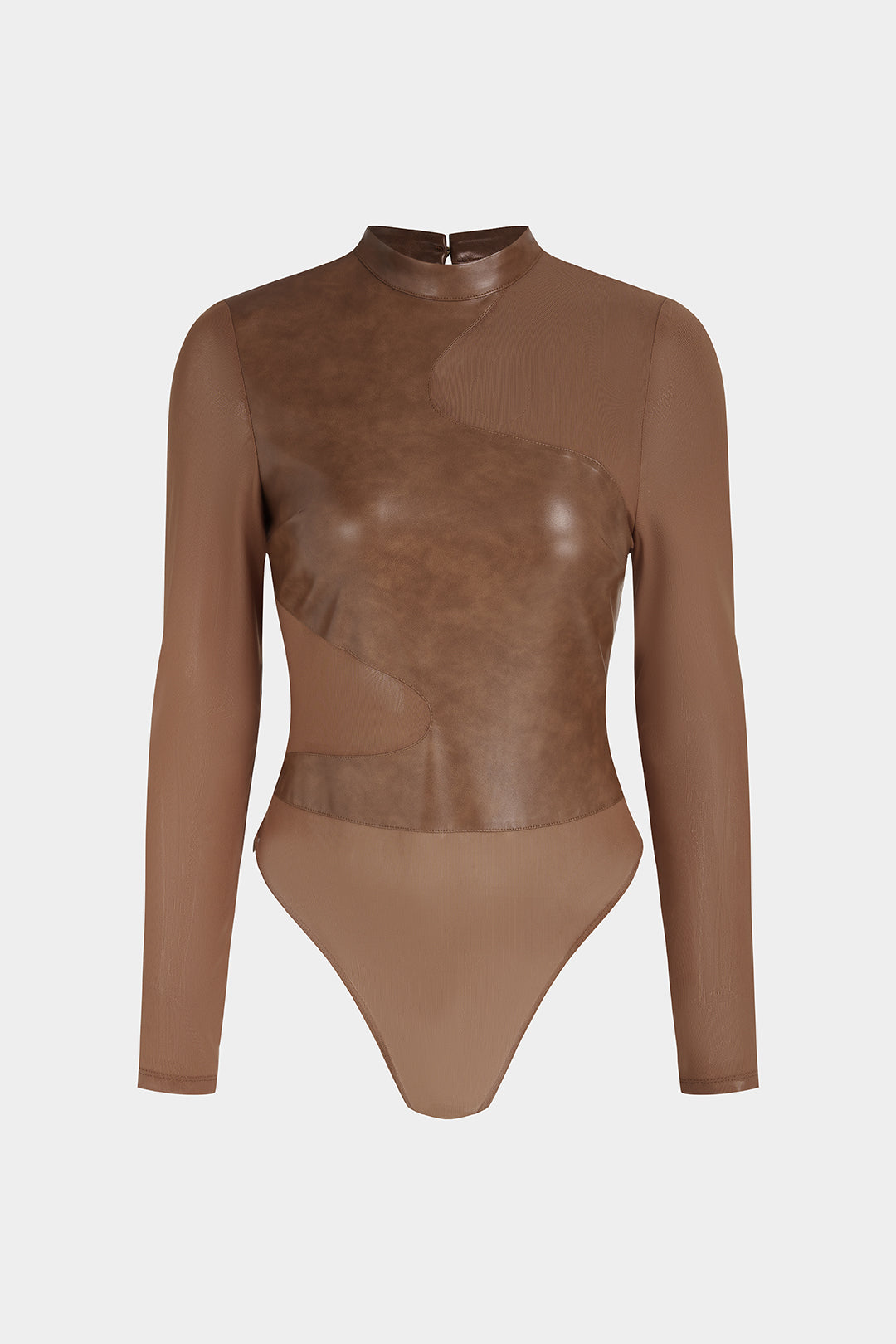 Sofie - Leren-look patchwork body met lange mouwen