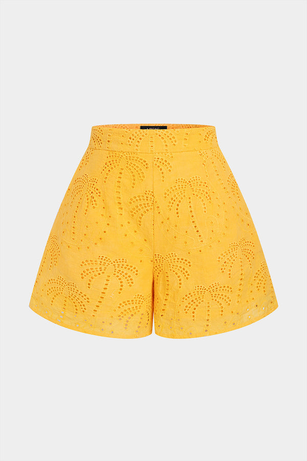 Short met kant, opengewerkt detail en borduursel