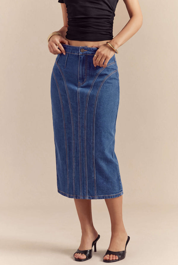 Denim midirok met split