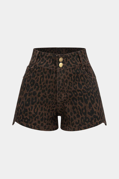 Denim shorts met luipaardprint en hoge taille