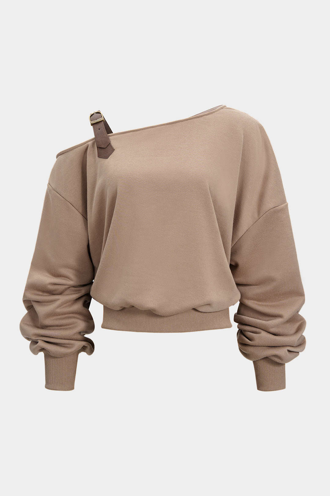Asymmetrische top met ruches en lange mouwen