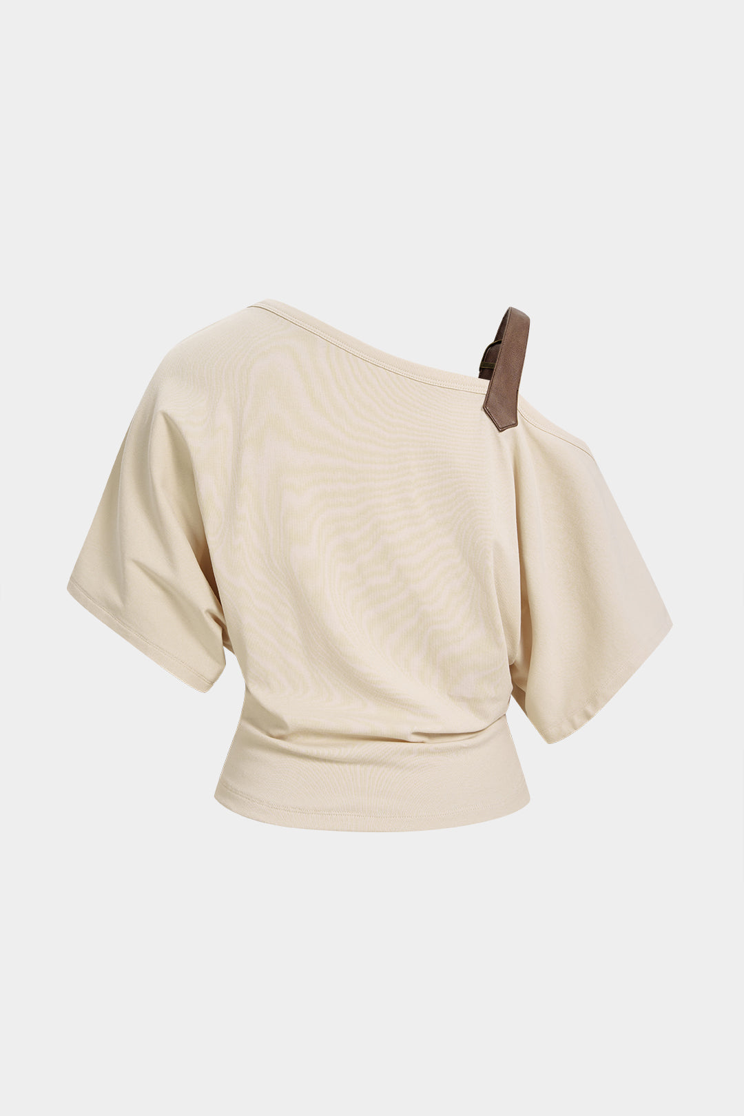 Asymmetrische leren-look top met gesp en één schouder