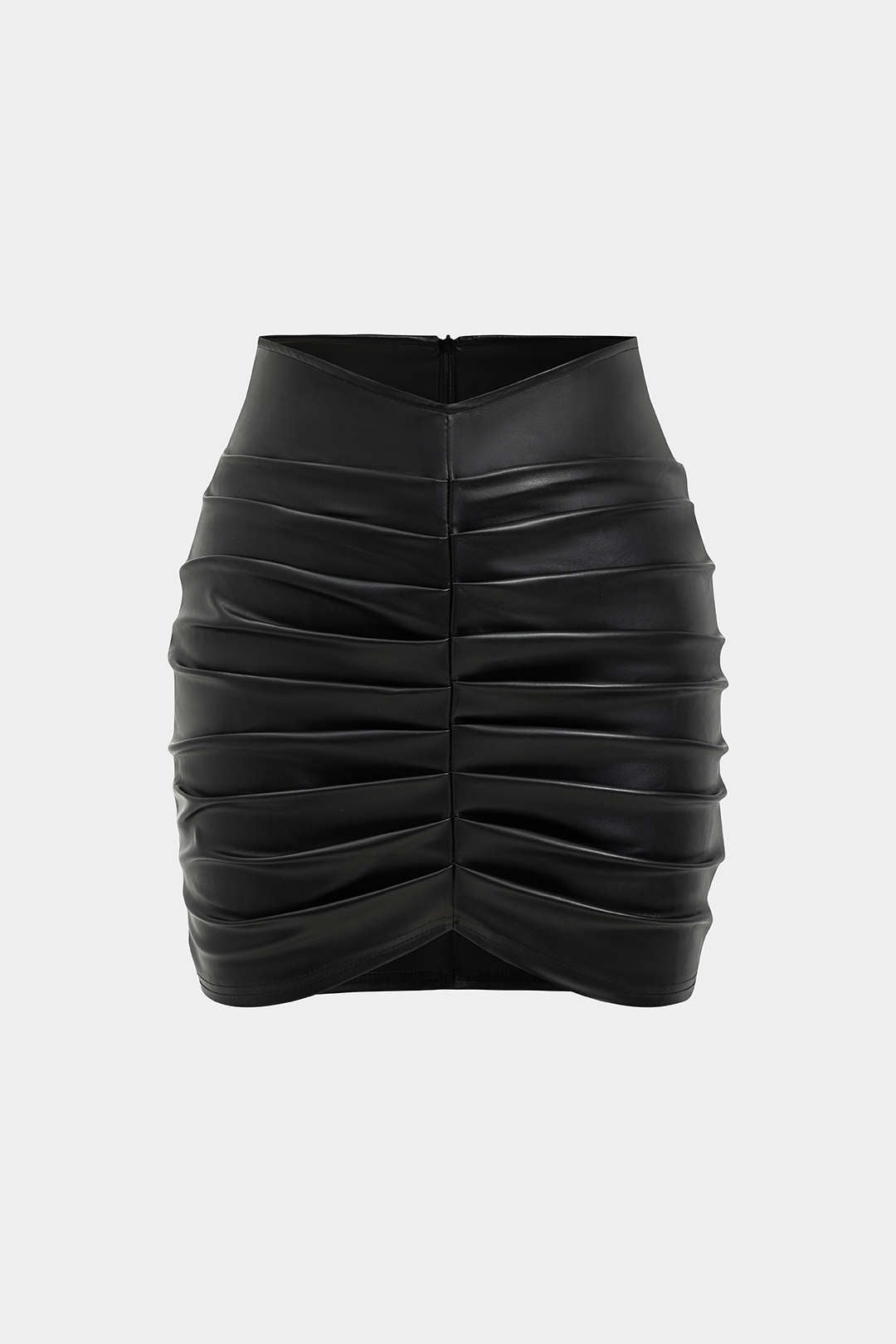 Paula - Effen leren-look rok met ruches