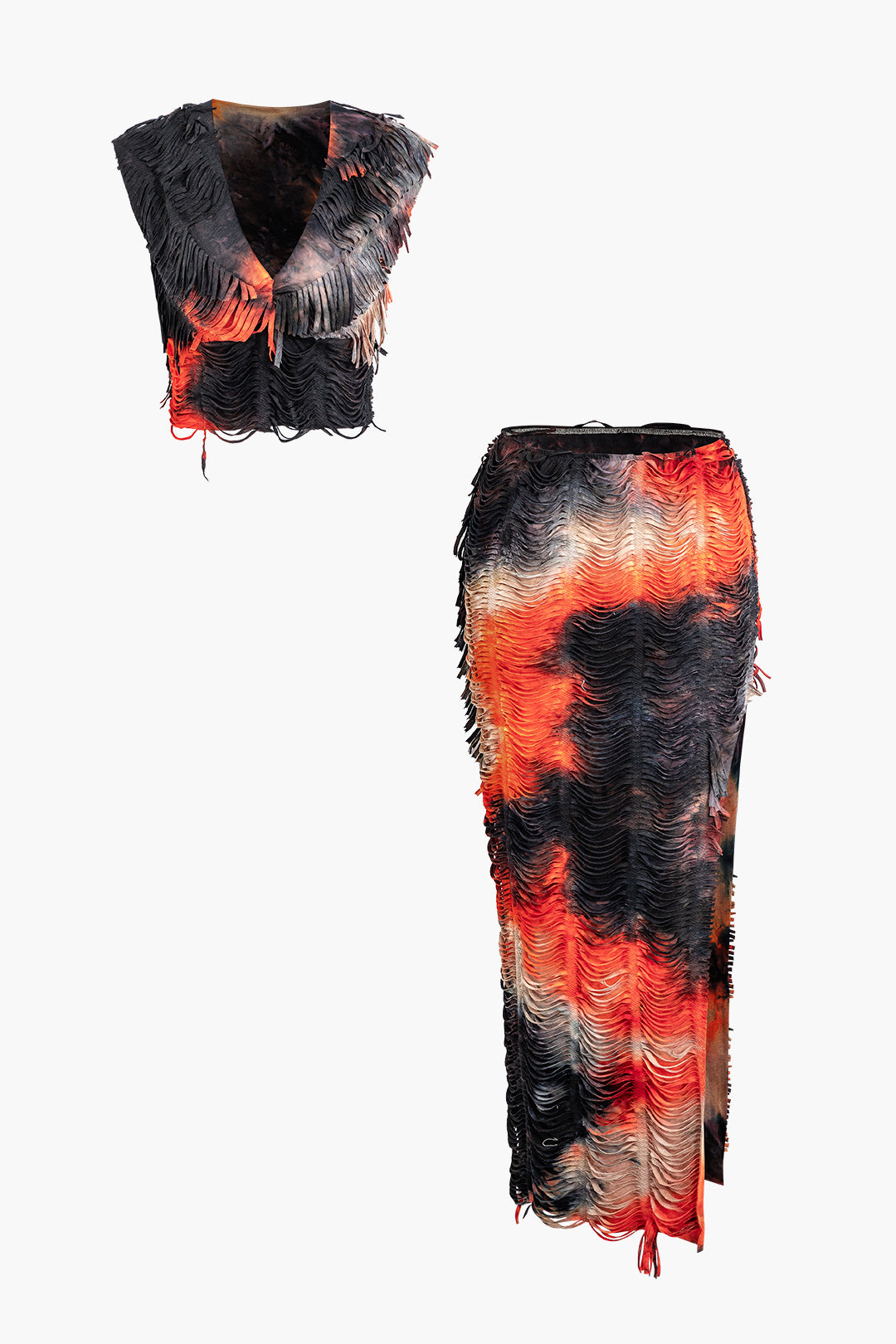 Used-look set met croptop en maxirok