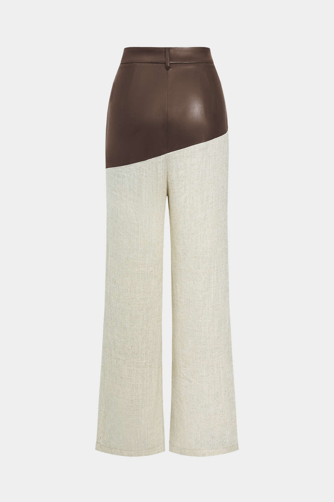 Colorblock leren-look broek met rechte pijp
