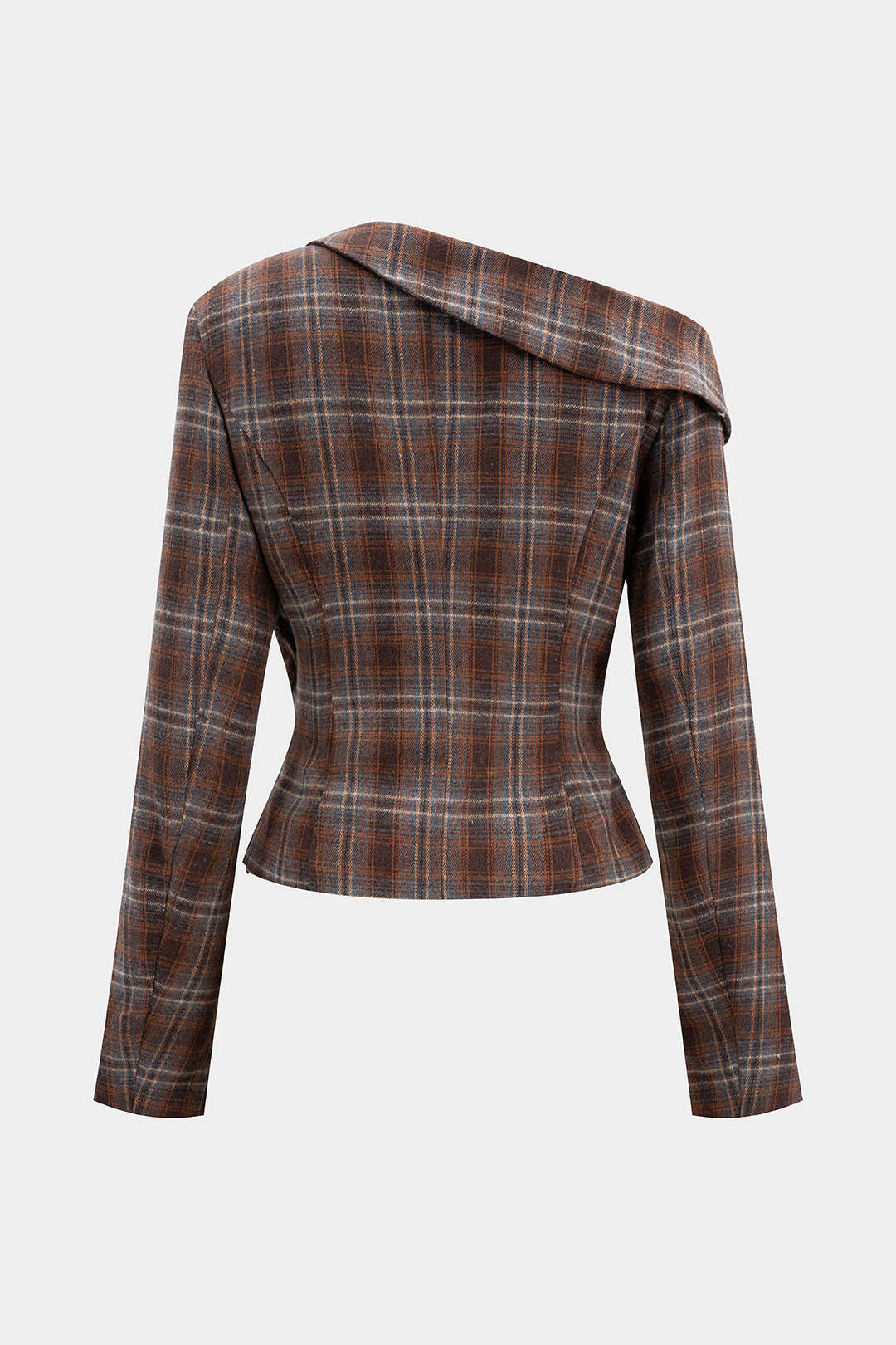 Geruite asymmetrische top met één schouder en ruches