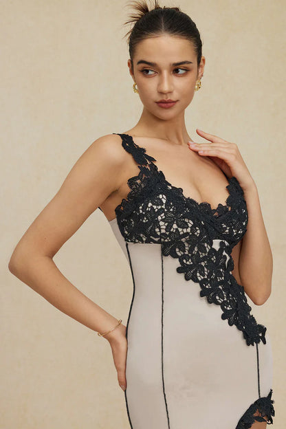 Asymmetrical lace panel MIDI dress