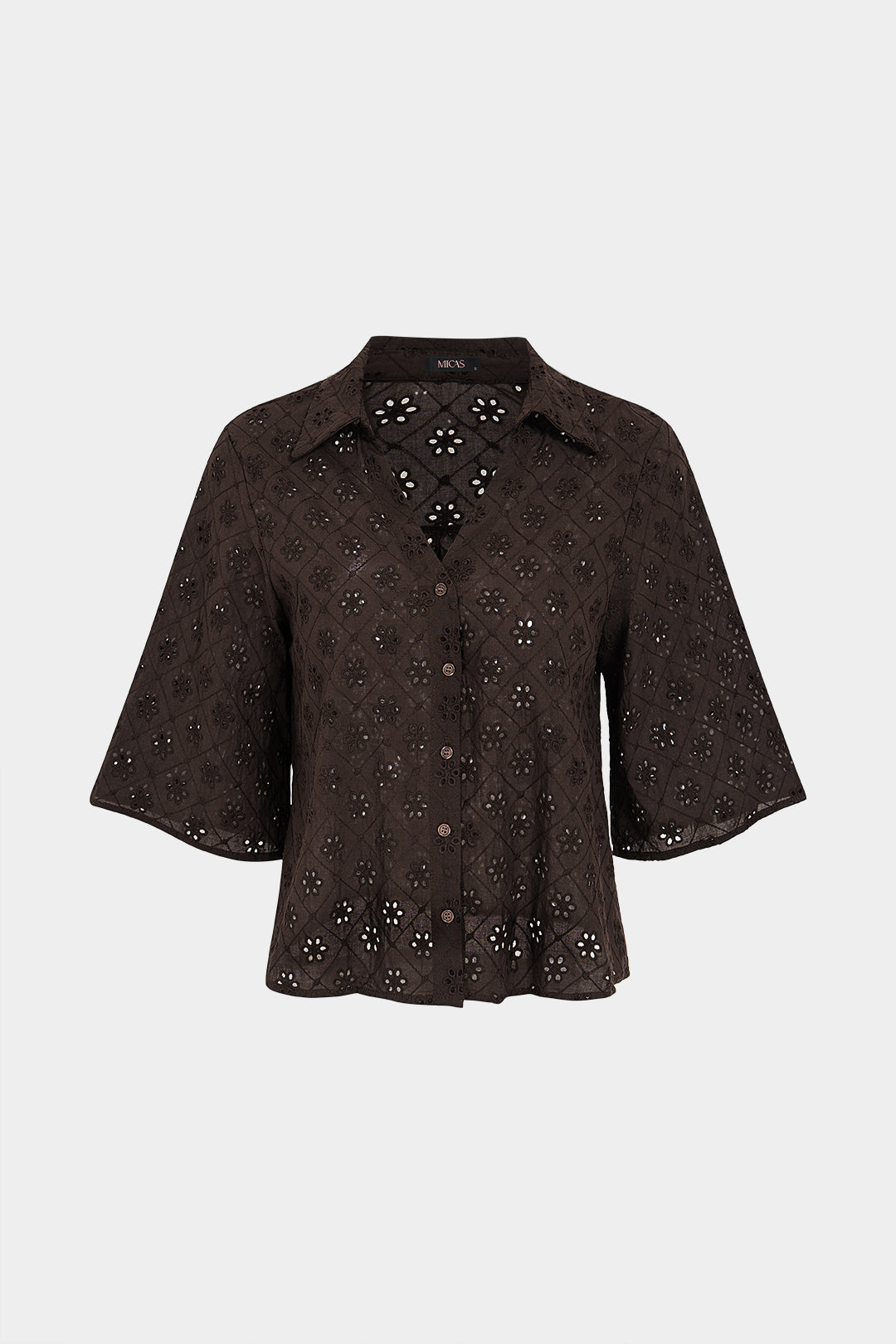 Blouse met kant, uitsnijding en borduursel