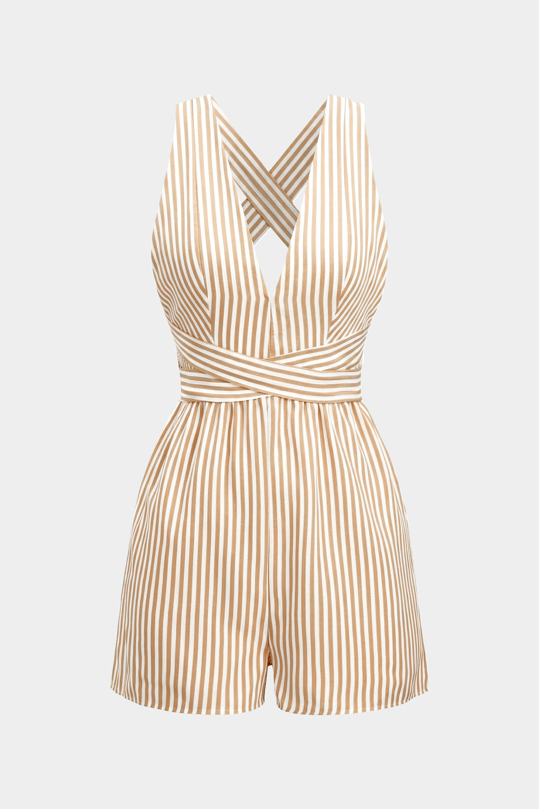Gestreepte mouwloze playsuit met V-hals en open rug