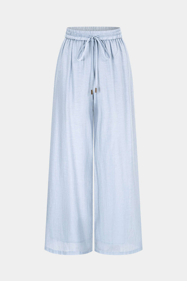 Effen broek met trekkoord en wijde pijpen