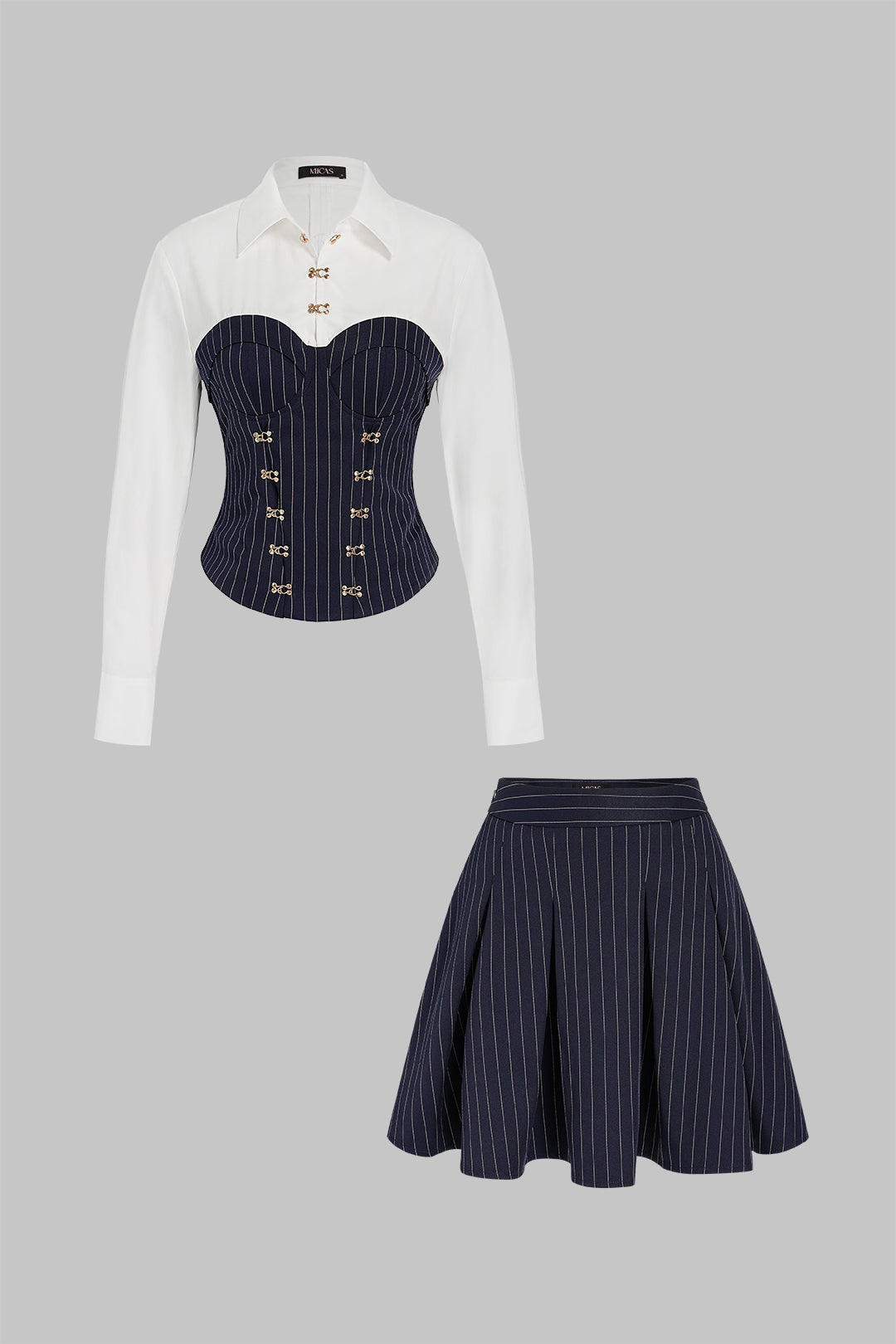 Gestreepte patchwork minirok met lange mouwen en ruches