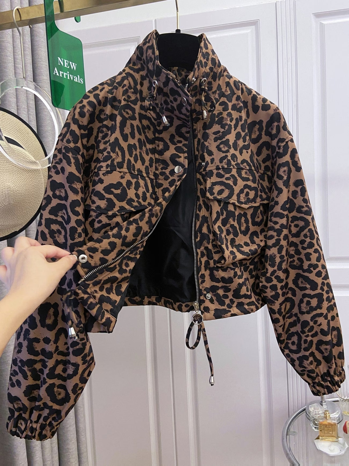 Leopard Biker Jacket with Cargo Pockets