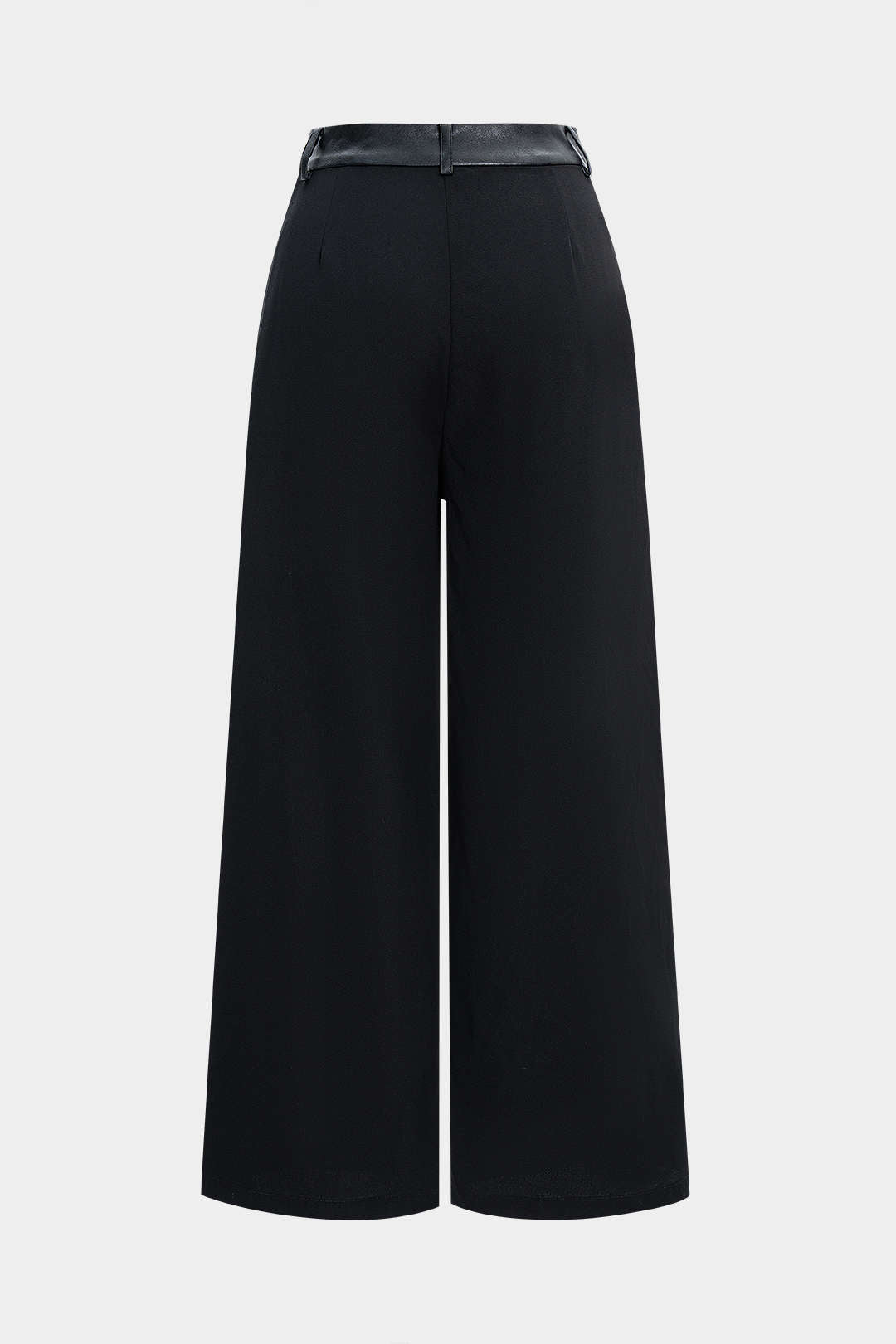 Leren-look patchwork pantalon met wijde pijpen