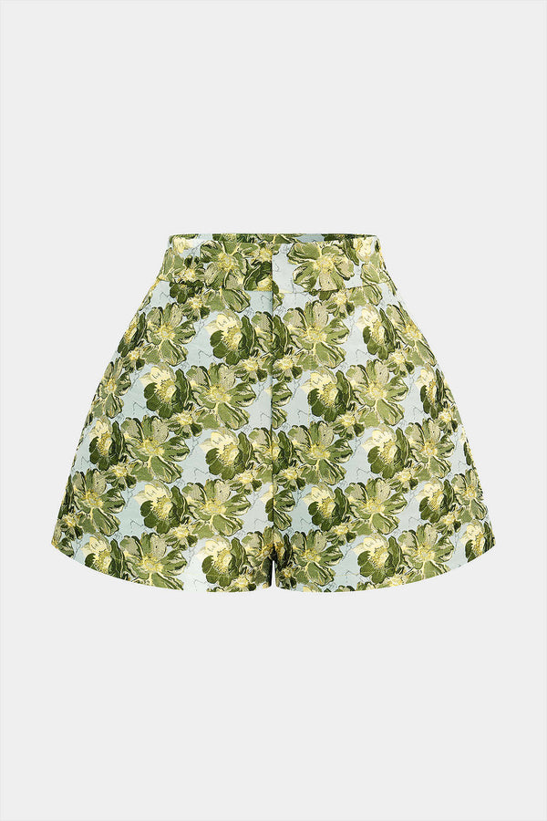 Bloemenprint jacquard short met wijde pijpen