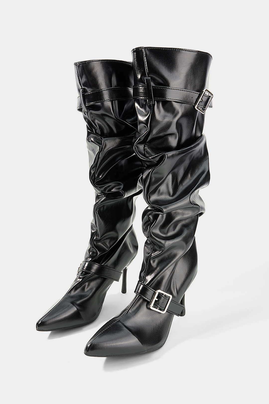 Pien - Leren-look kniehoge laarzen met ruches