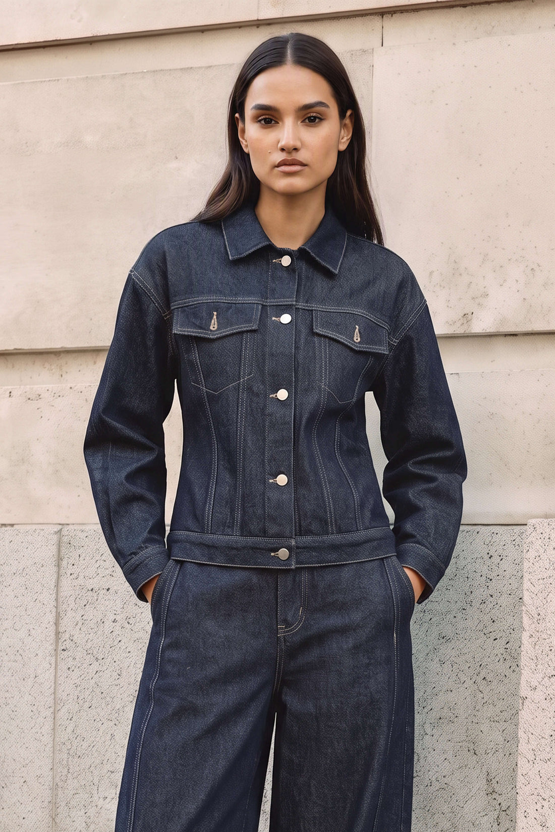 Denim jasje met revers en zakken