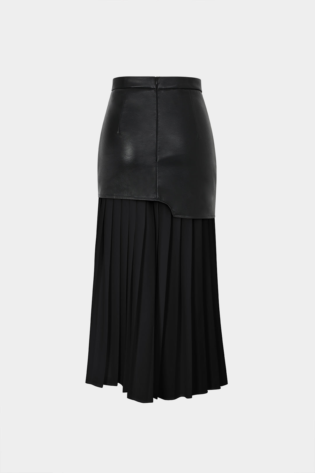 Geplooide leren-look midirok