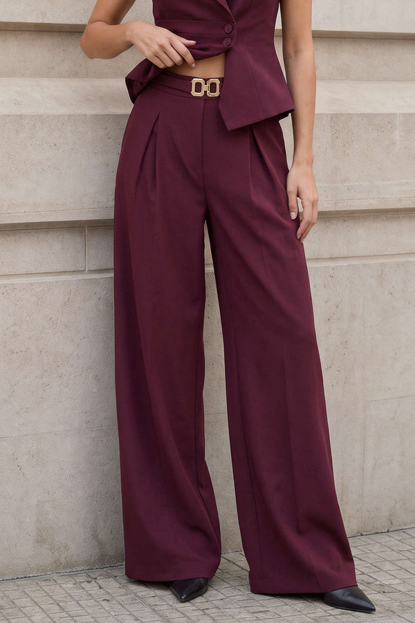 Metallic broek met riem, hoge taille en wijde pijpen