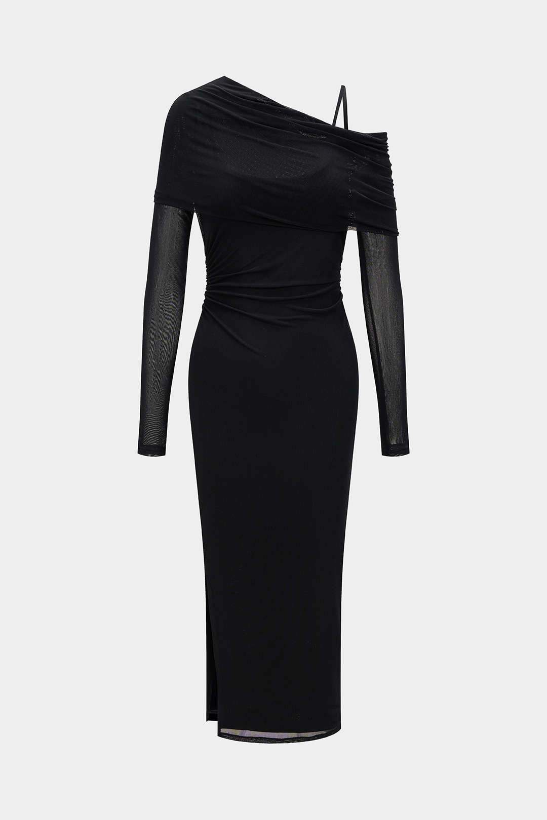 Mesh asymmetrische maxijurk met spaghettibandjes