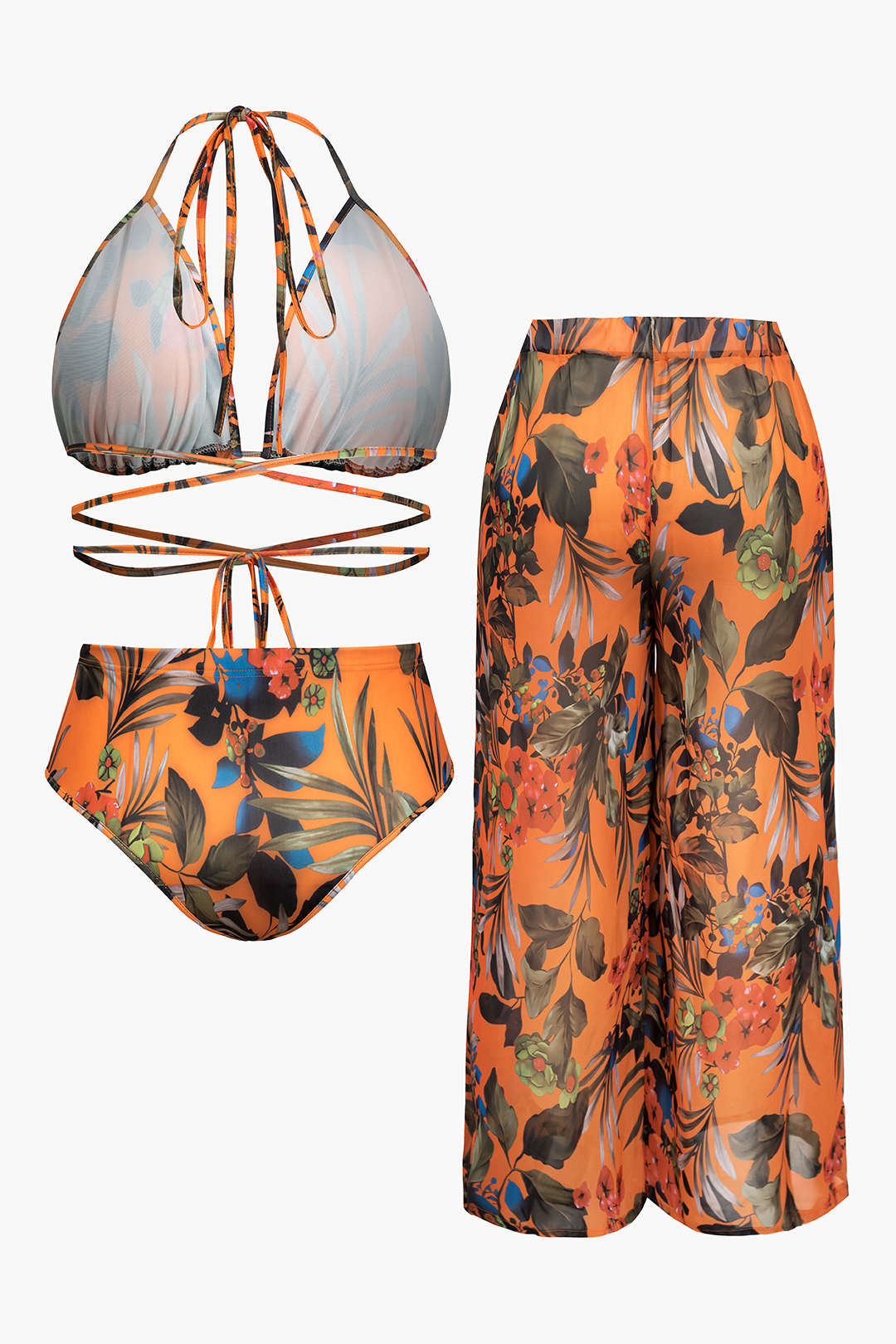 Bloemenprint set met bikini en broek