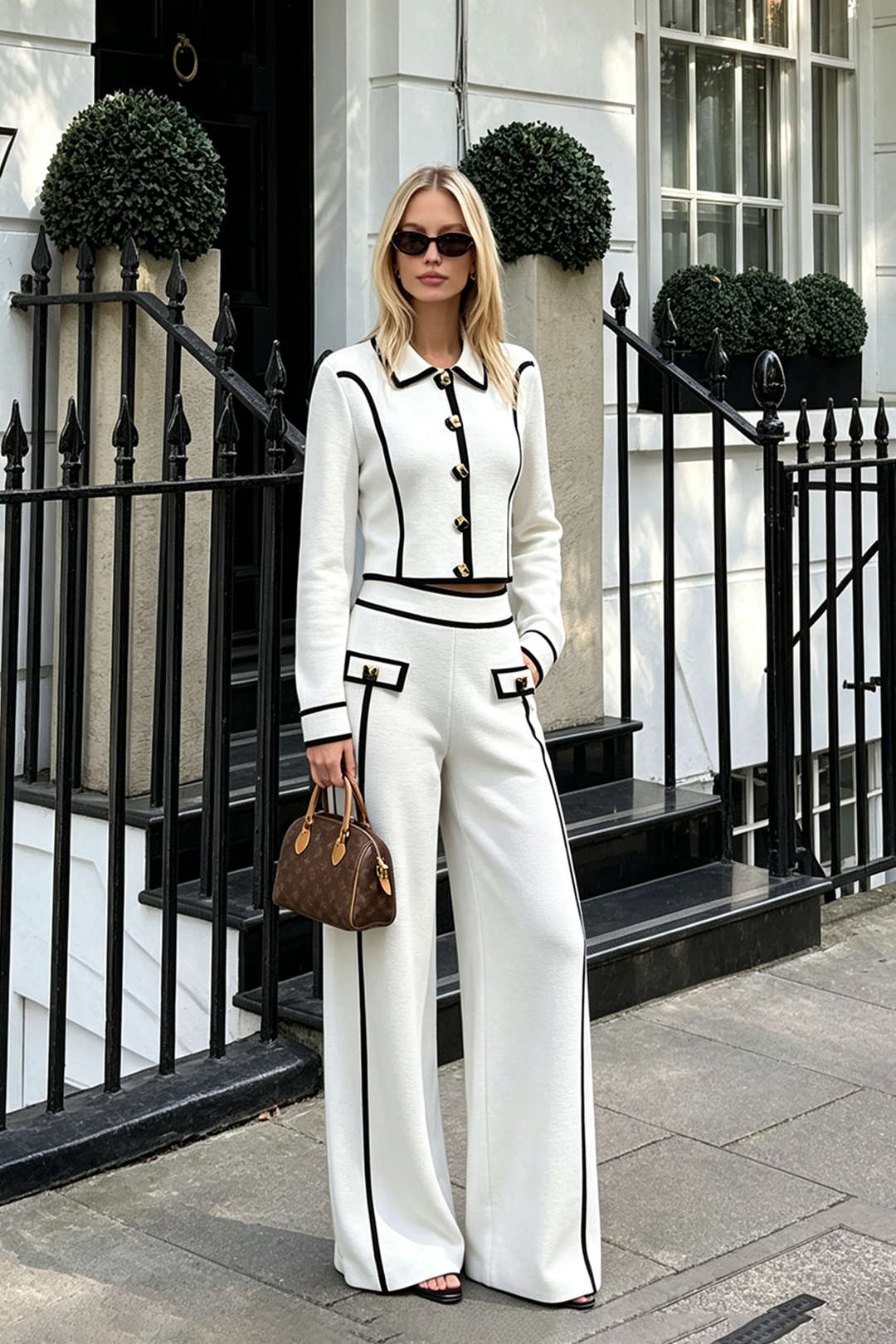 Gebreide metallic top met knoopjes en lange mouwen