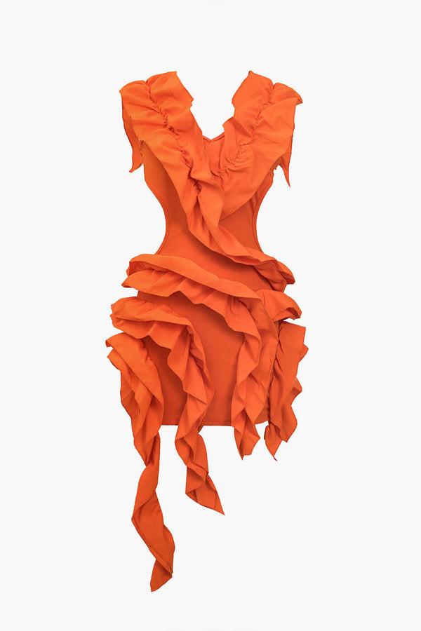 Effen midijurk met open rug en volants