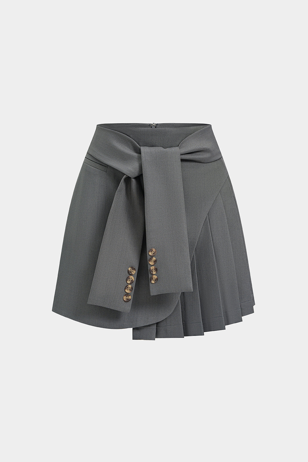 Asymmetrische geplooide rok met strik, hoge taille en A-lijn