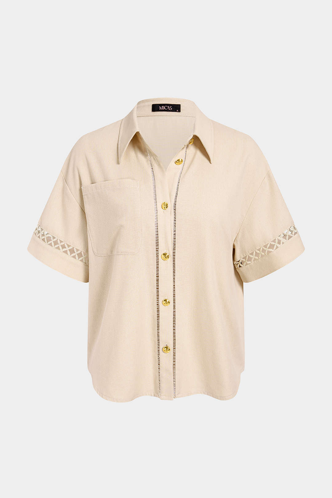 Blouse met kanten rand, uitsnijding en knoopjes