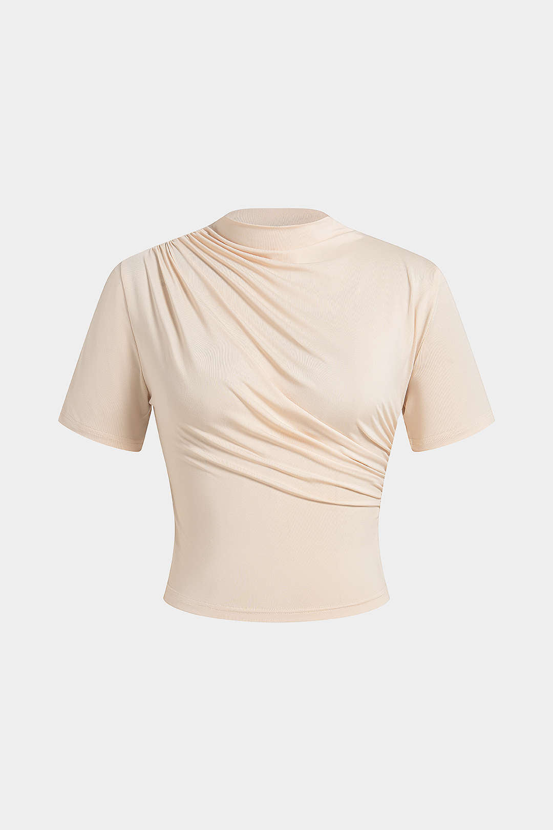 Evi - T-shirt met opstaande kraag, ruches en korte mouwen