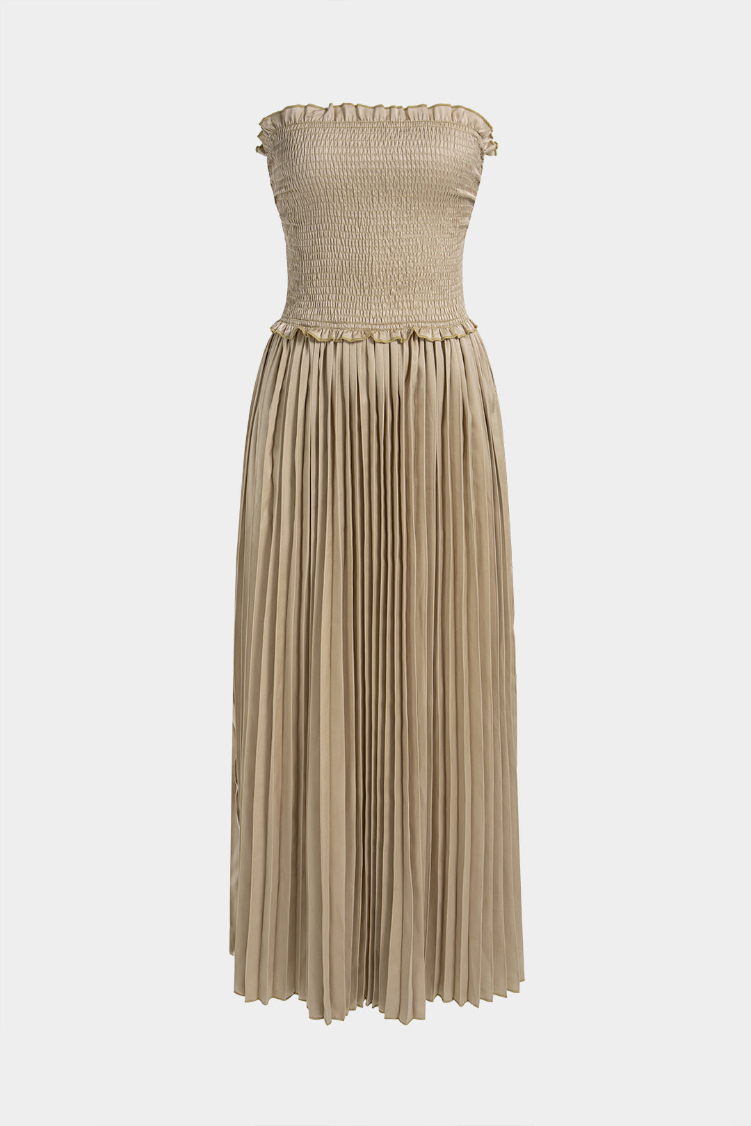 Geplooide mouwloze maxijurk met strapless pasvorm