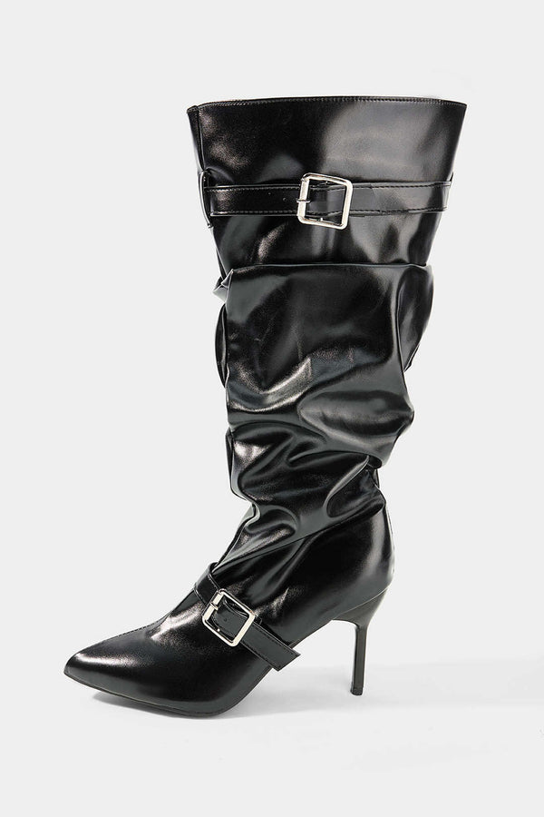 Pien - Leren-look kniehoge laarzen met ruches