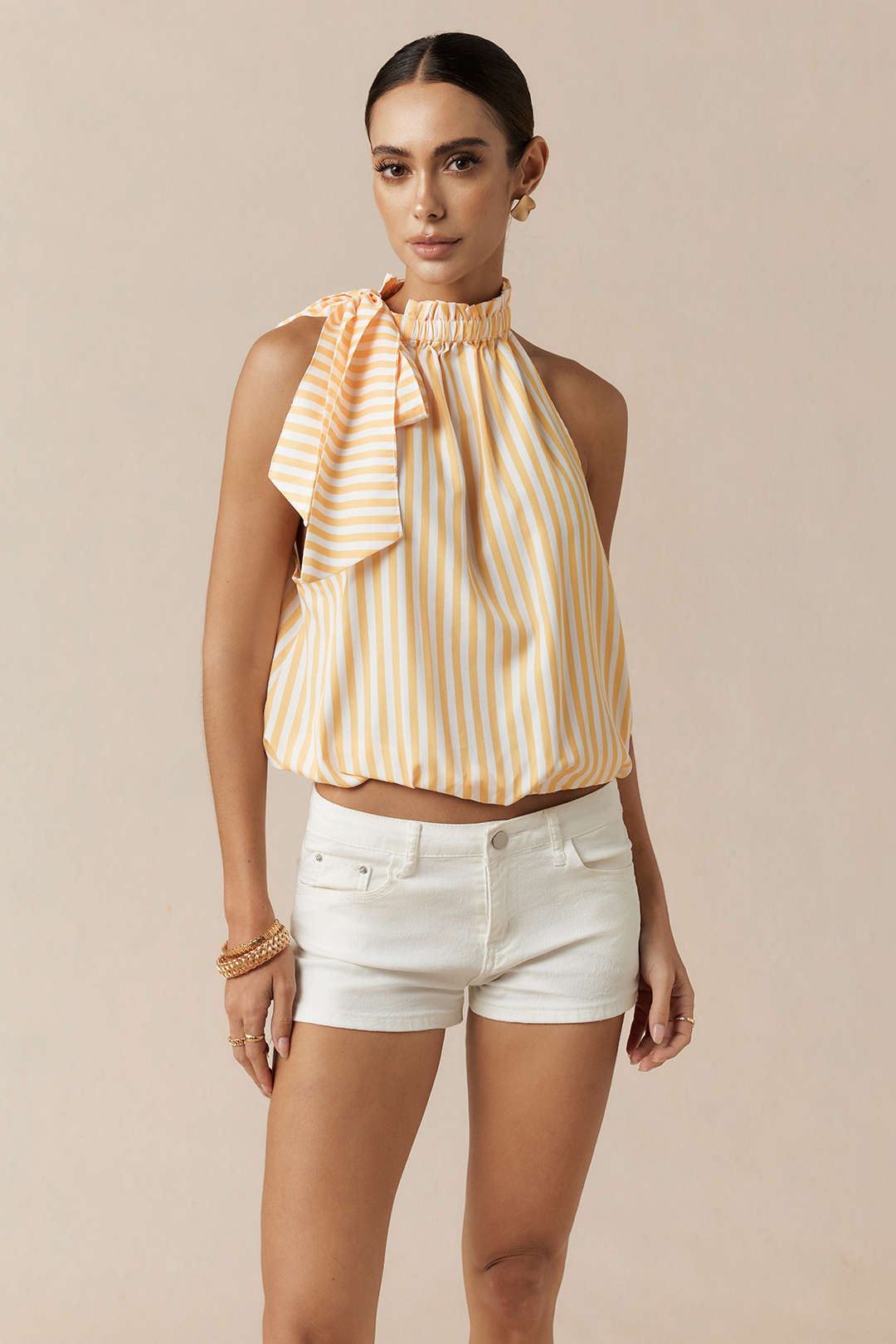 Gestreepte asymmetrische tanktop met strik