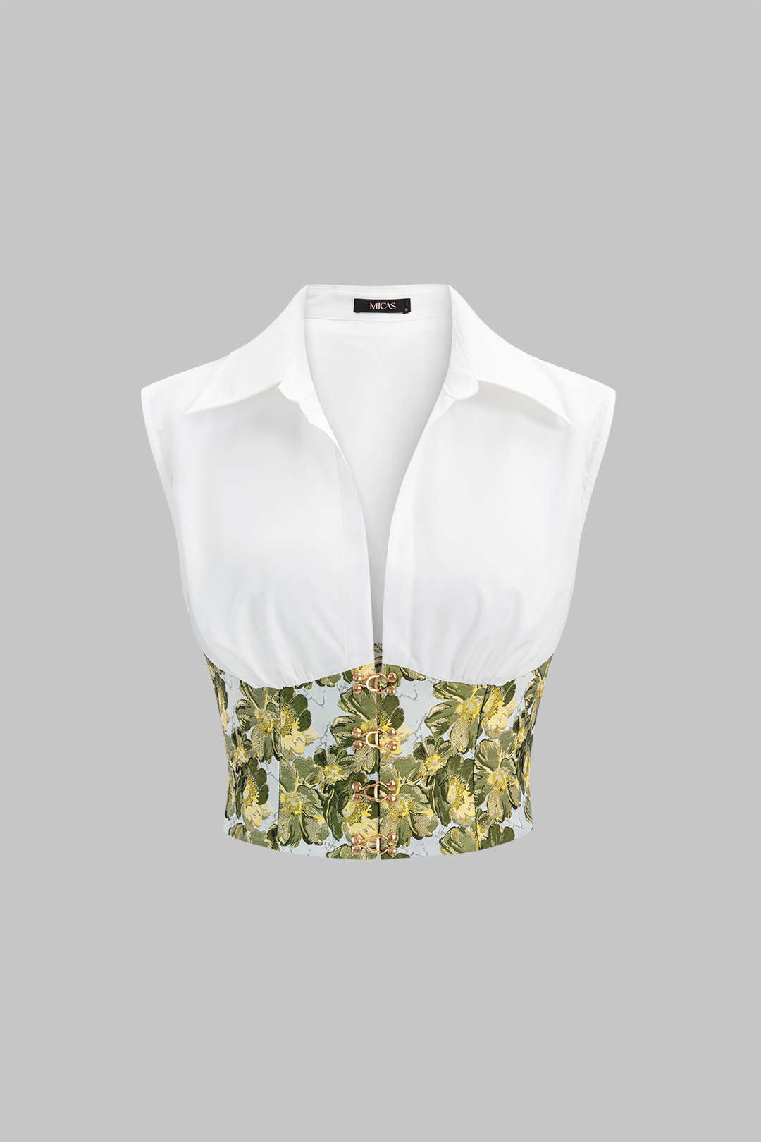 Bloemenprint jacquard tanktop met V-hals
