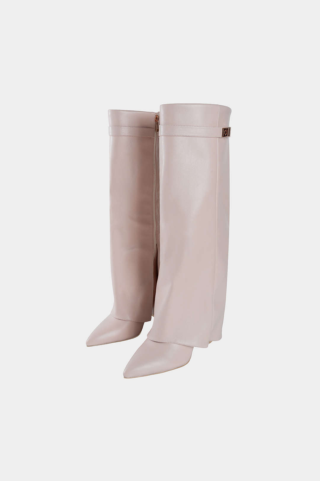 Linde - Leren-look kniehoge laarzen met ruches