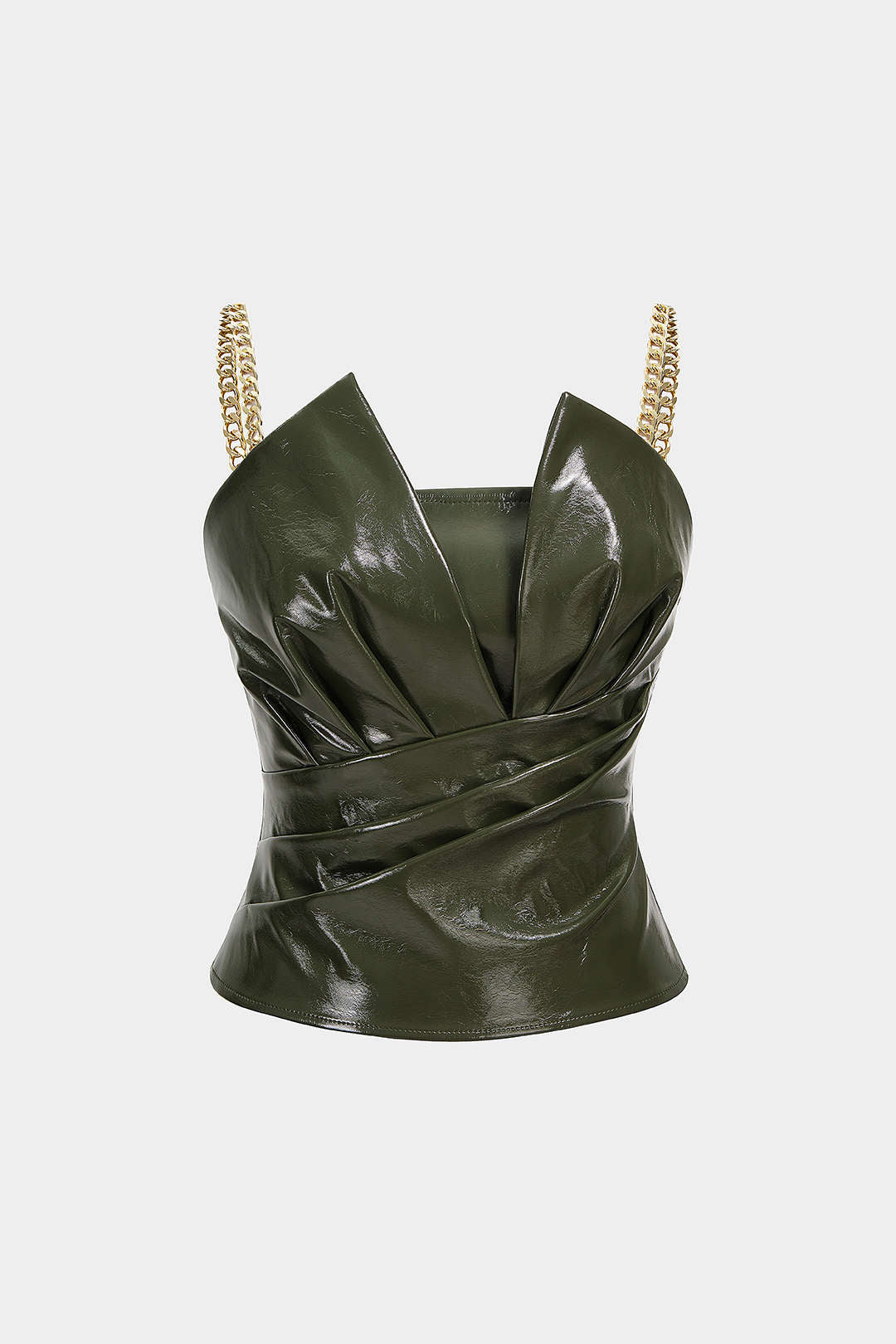Leren-look metallic top met kettingdetail en ruches