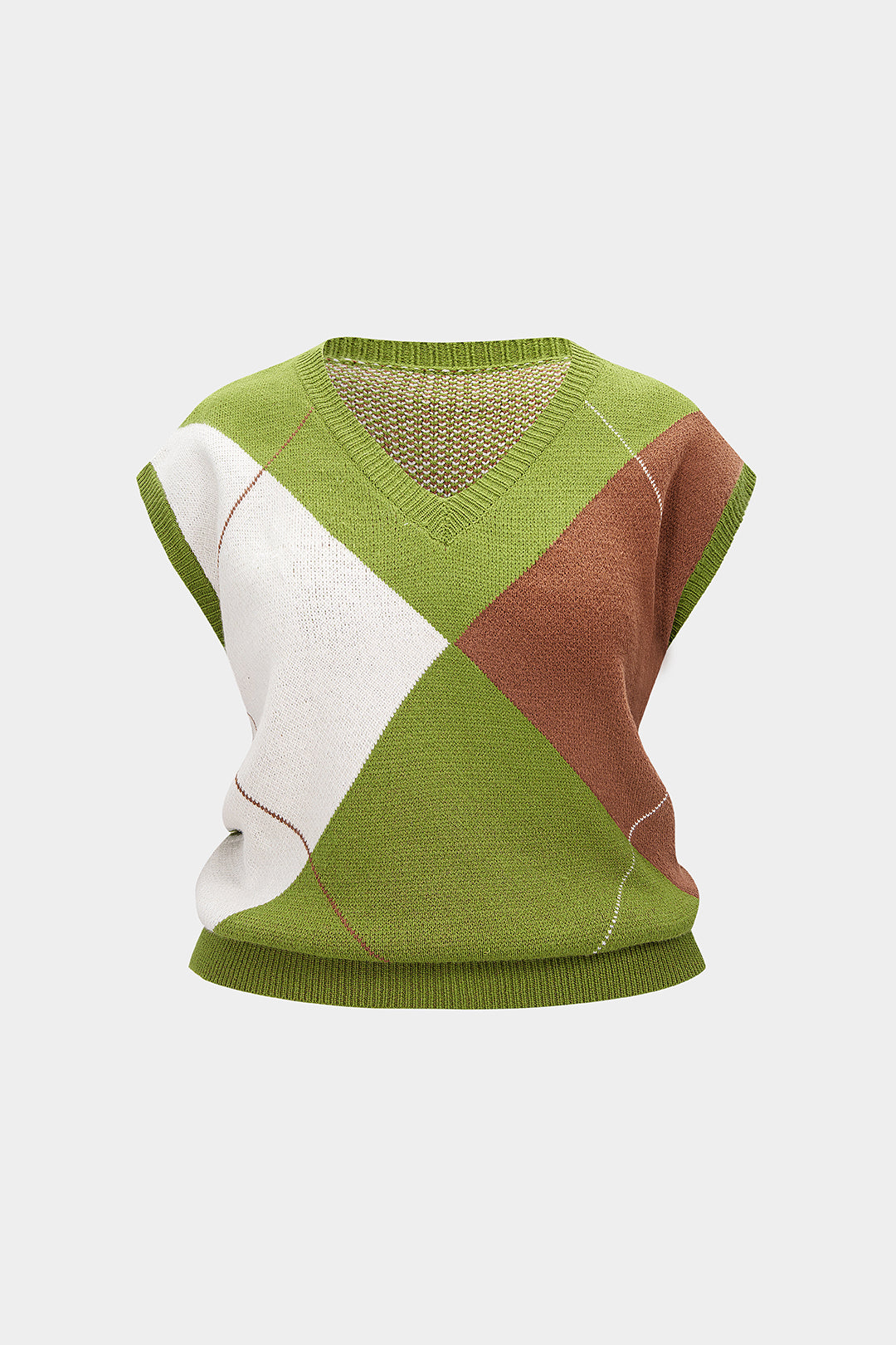 Gebreid geruit gilet met V-hals