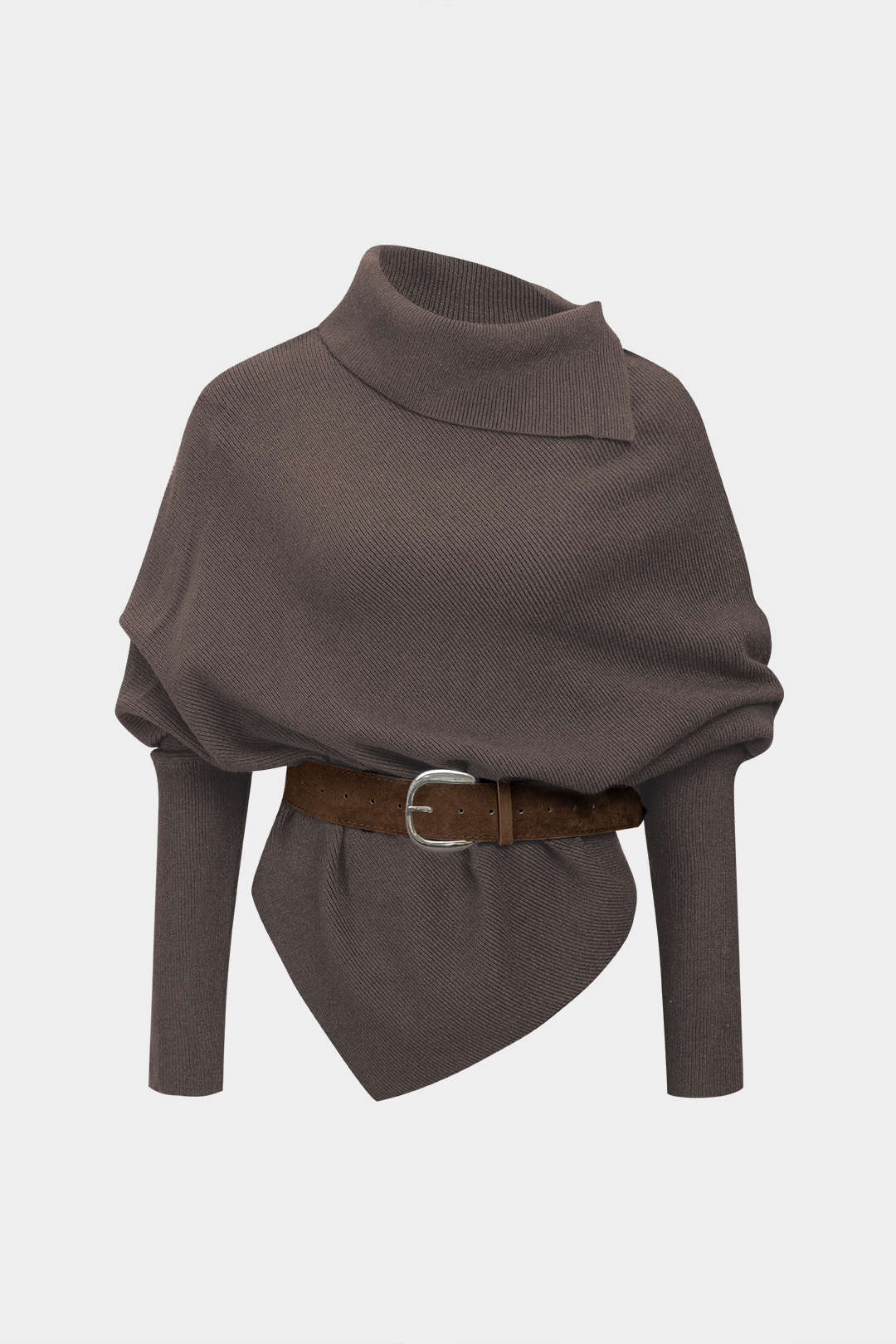 Floor - Gebreide asymmetrische top met riem en lange mouwen