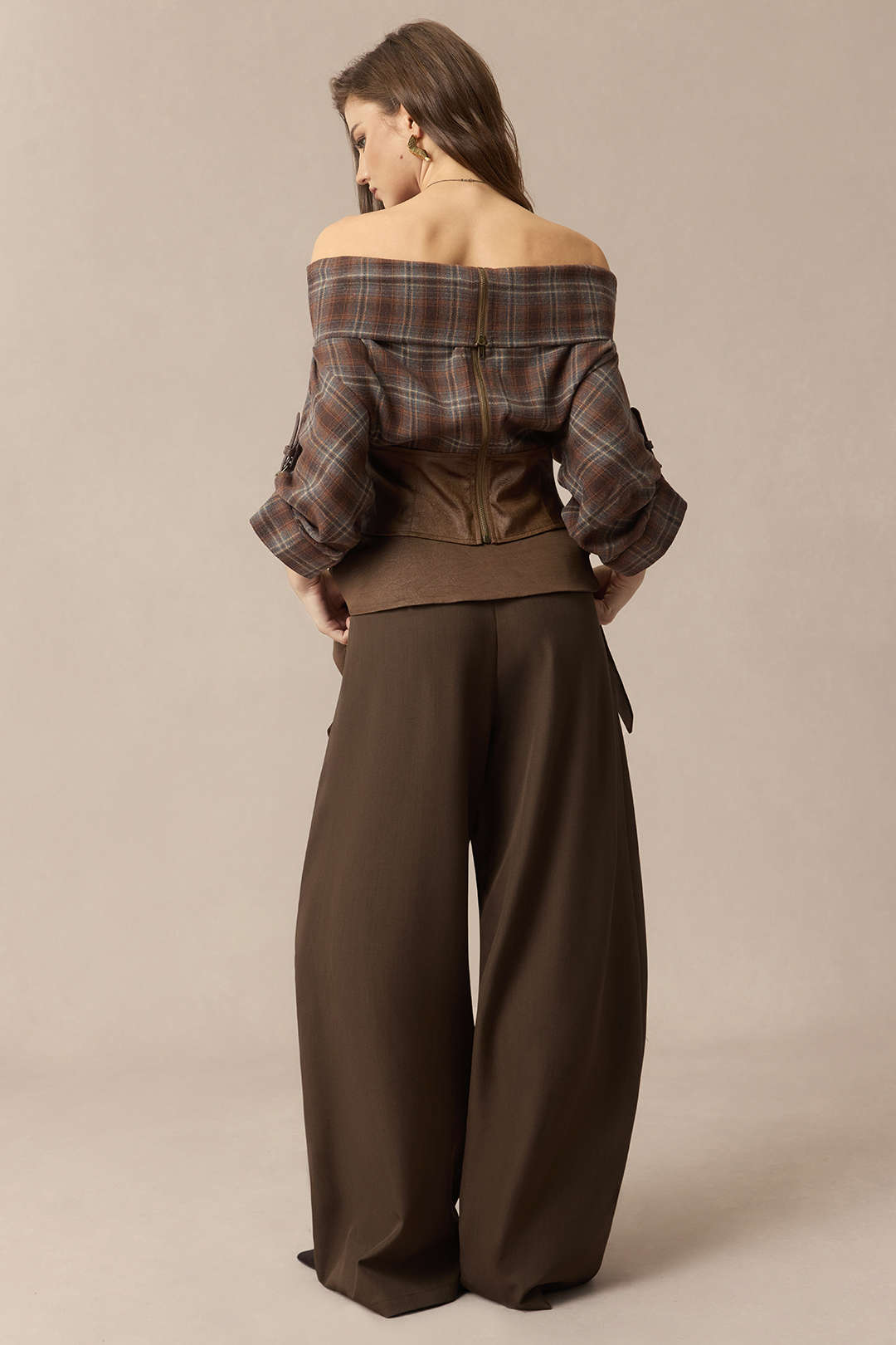 Satijnen patchwork pantalon met rits en ballonmodel