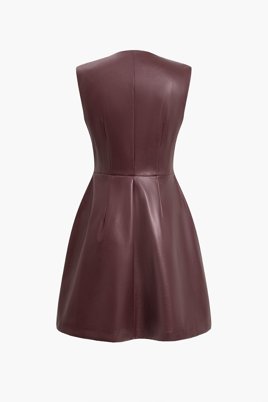 Effen leren-look minijurk met knoopjes