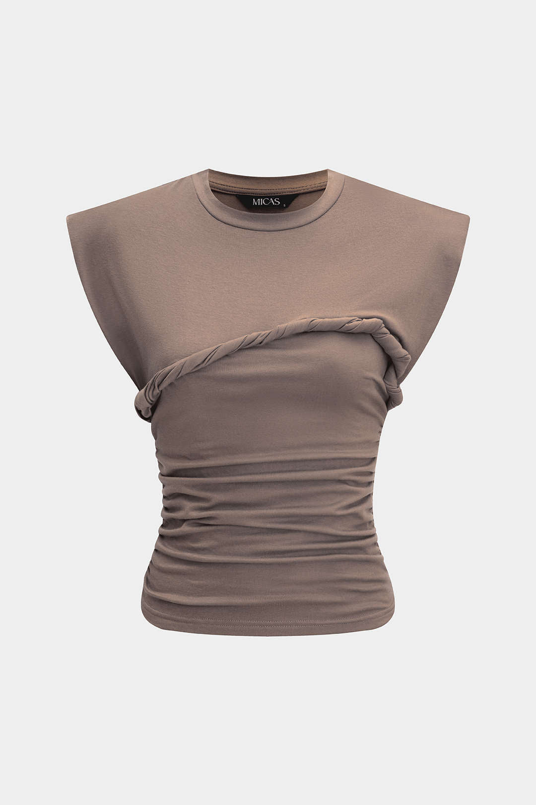 Effen T-shirt met gedraaid detail en ronde hals