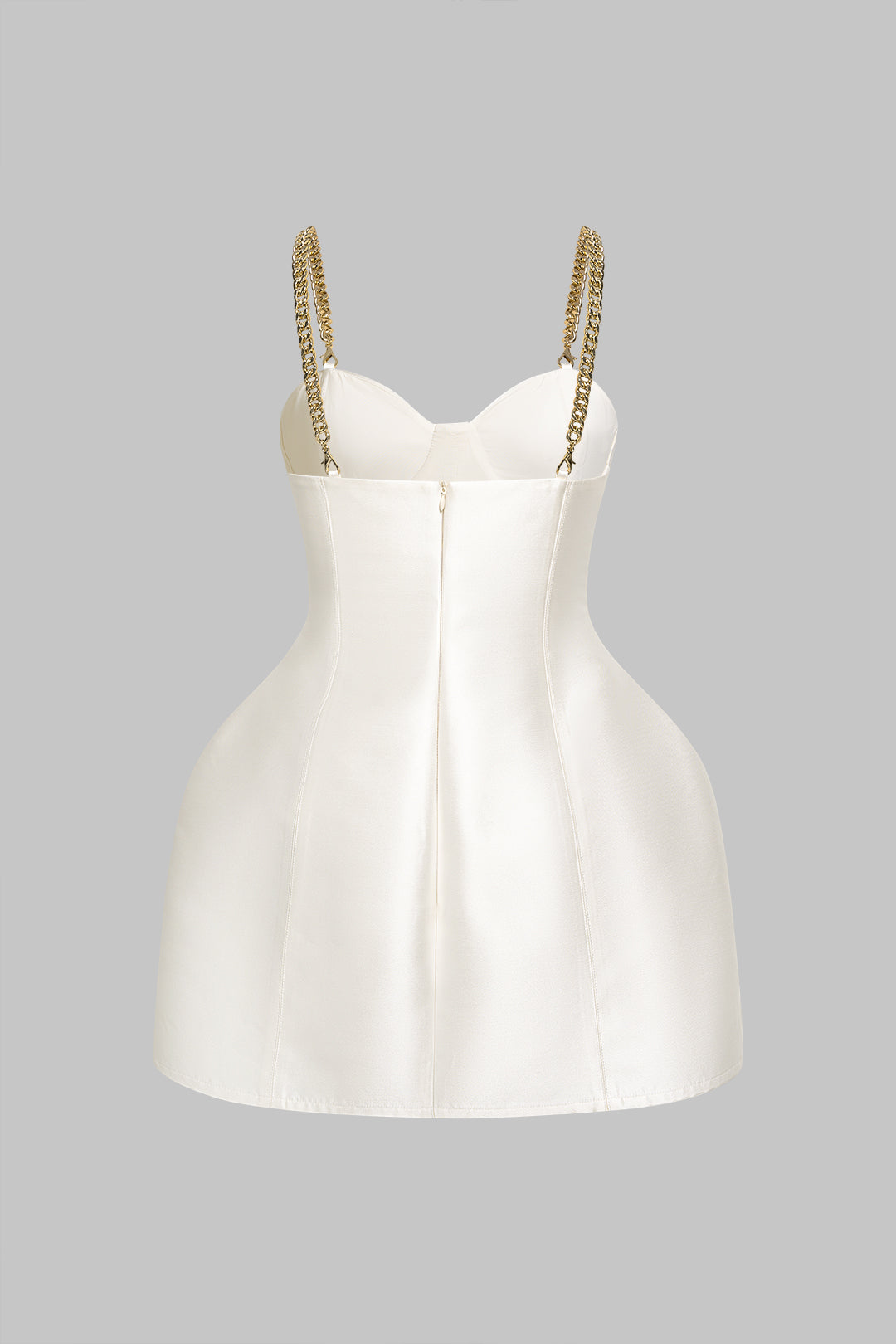 Satijnen metallic minijurk met kettingdetail