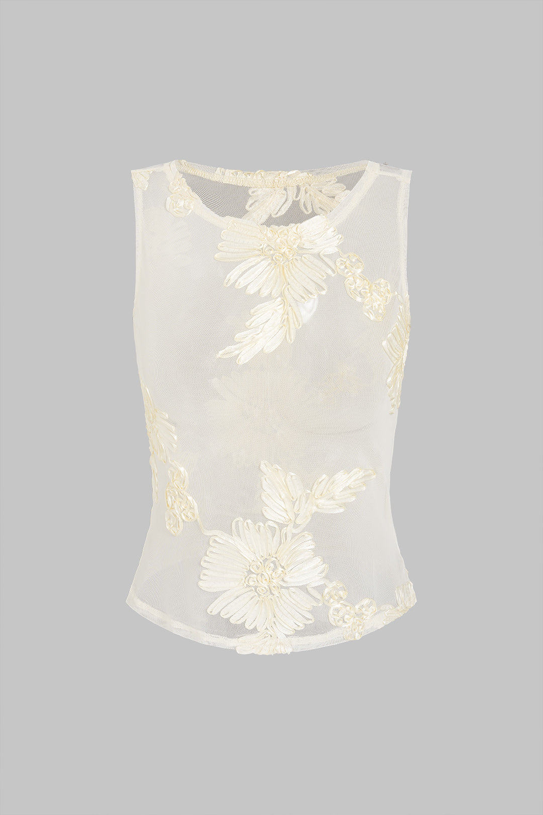 Mesh transparant T-shirt met borduursel