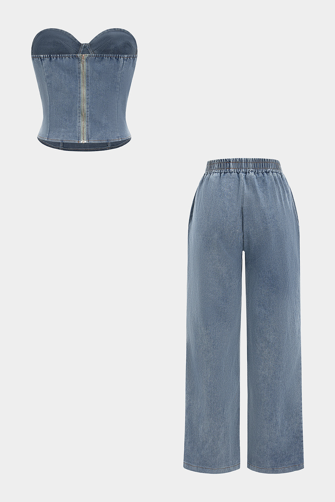 Bo - Denim set met strapless top en jeans