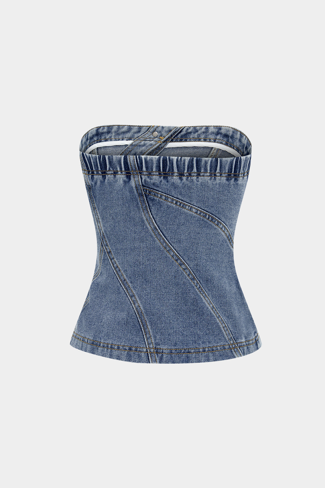 Denim asymmetrische strapless top met knoopjes