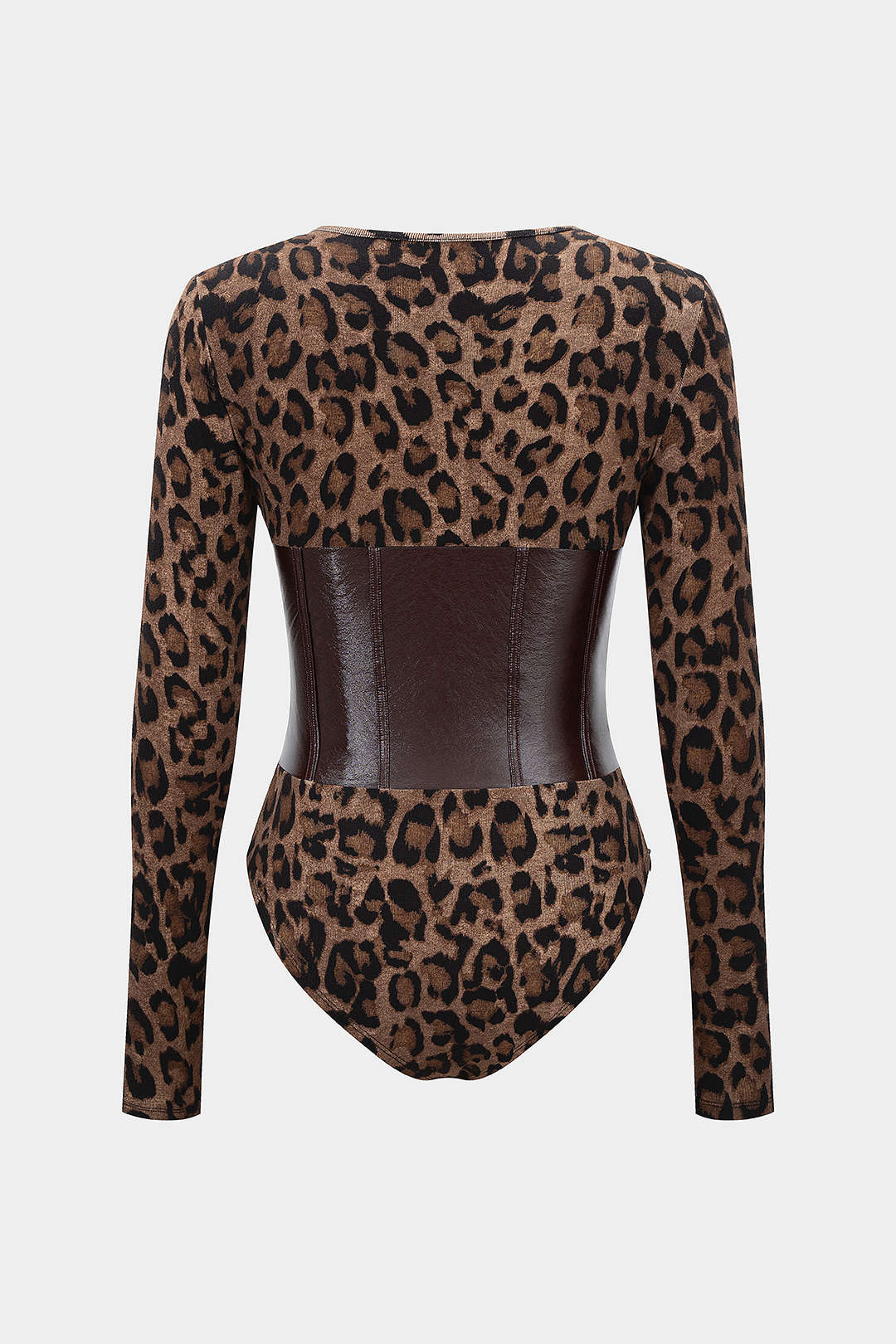 Luipaardprint leren-look body met lange mouwen