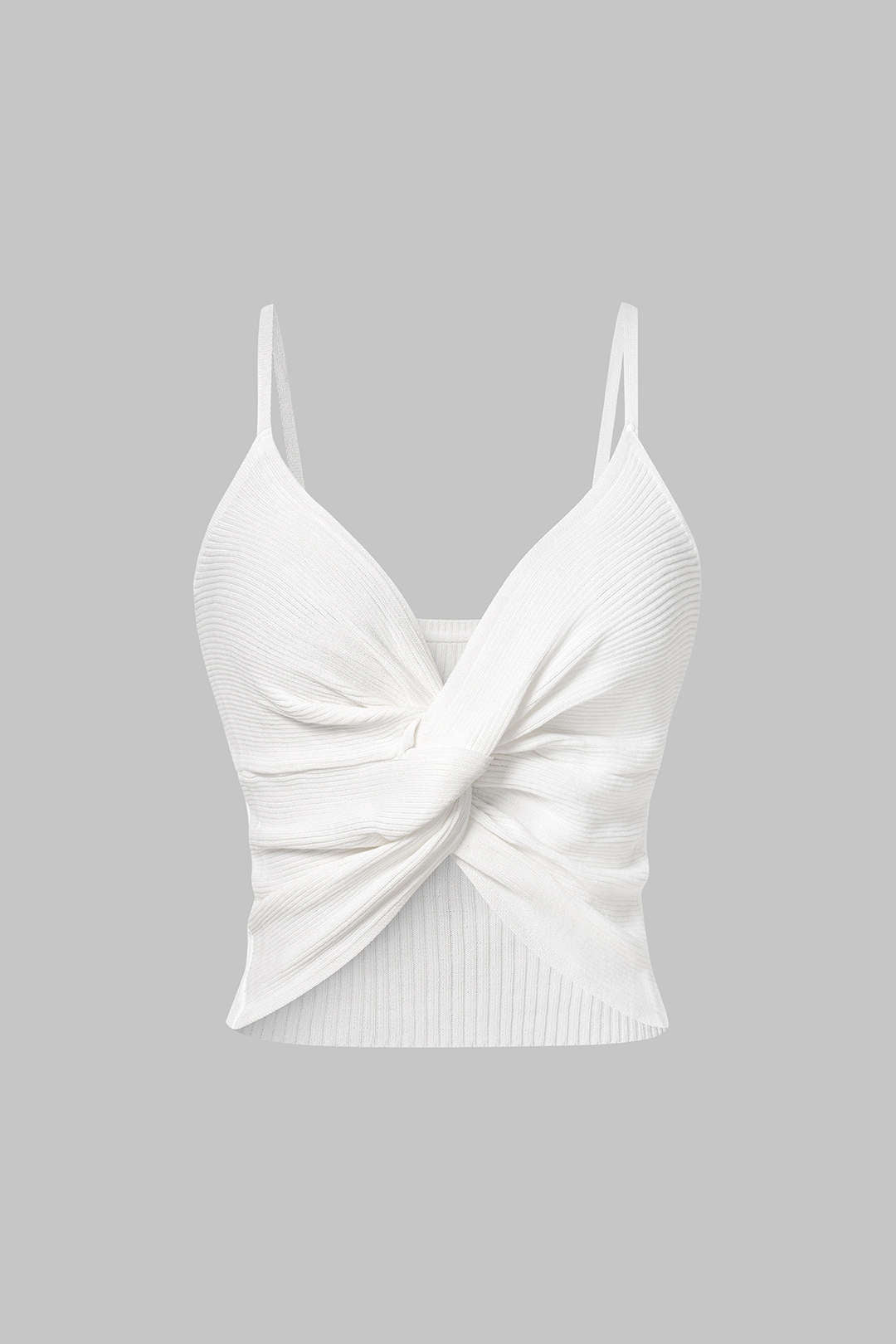 Vesna - Gebreide top met V-hals, gedraaid detail en knoopdetail