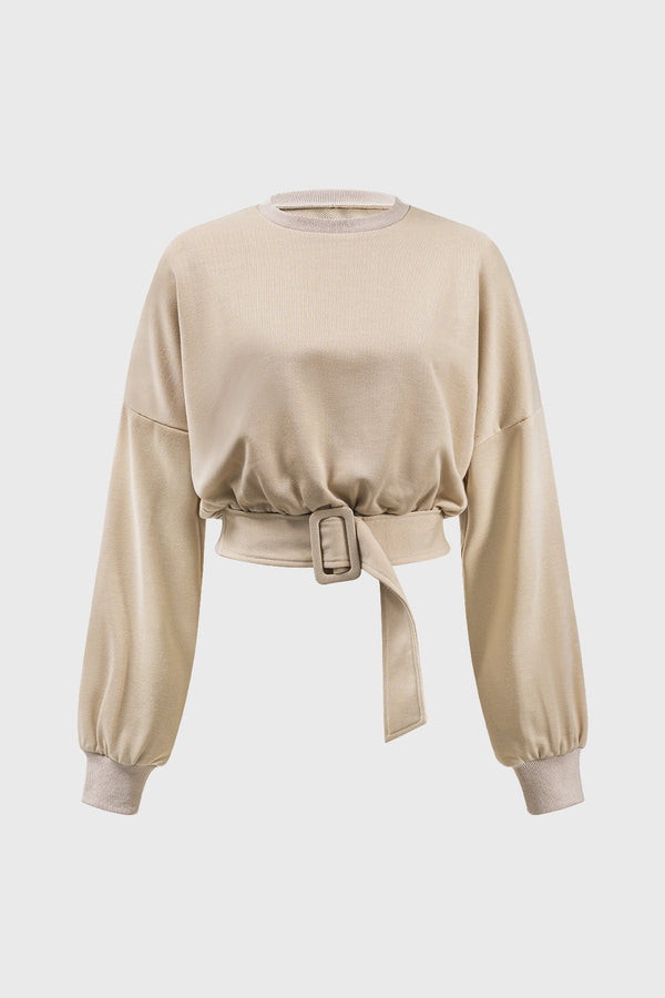 Sweater met ronde hals, riem en lange mouwen