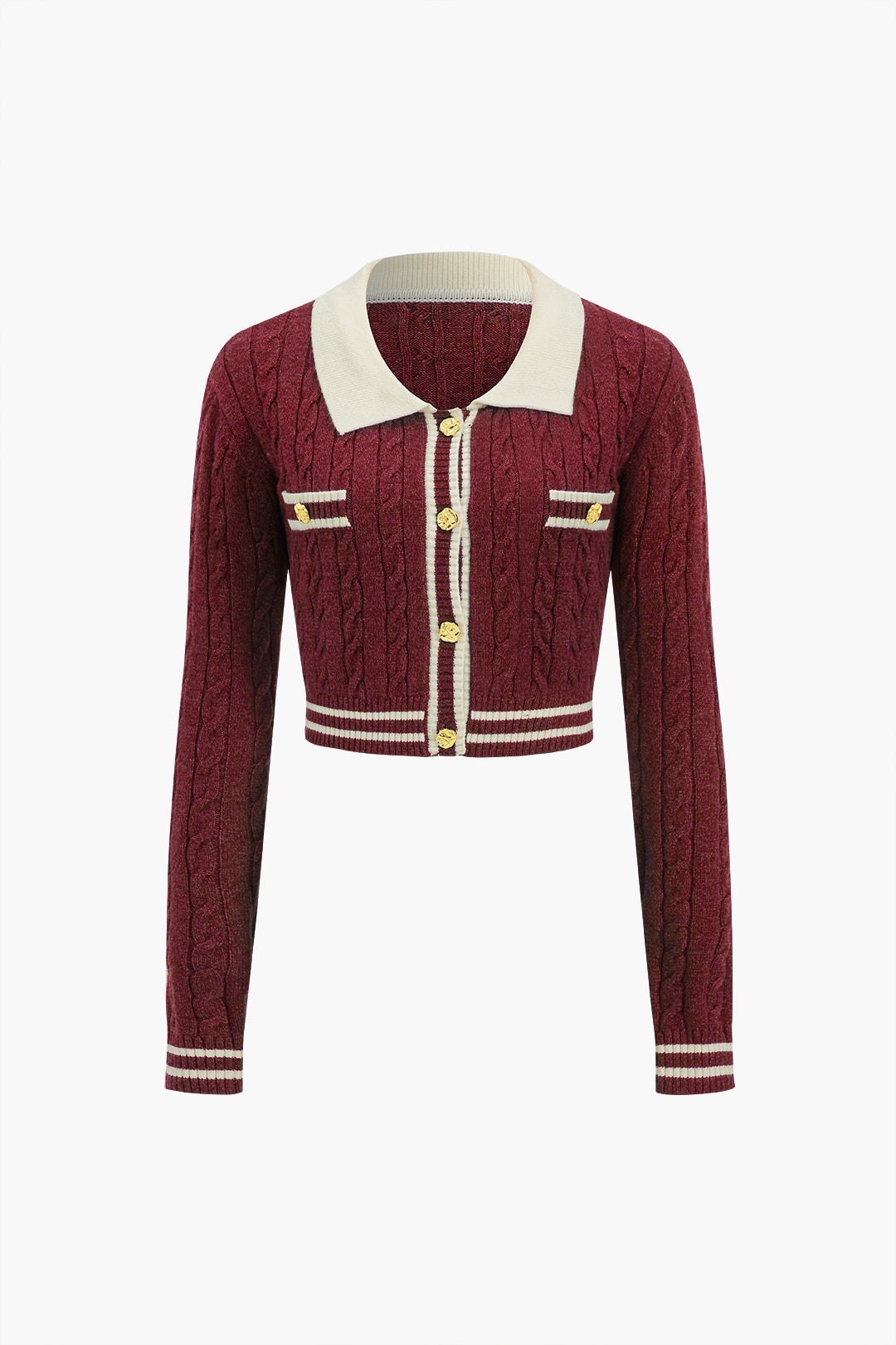 Gebreide colorblock top met knoopjes, zakken en lange mouwen