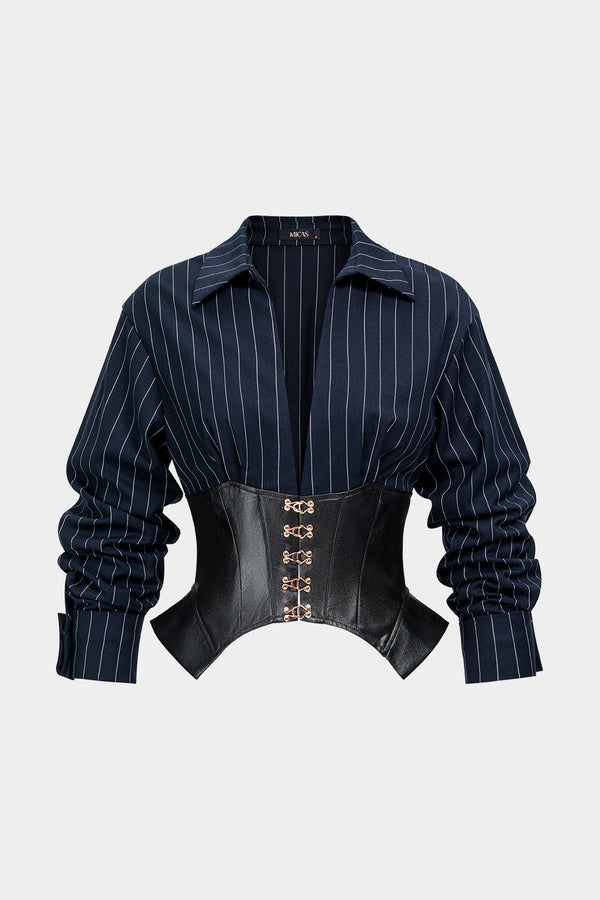 Gestreepte patchwork blouse met V-hals en lange mouwen