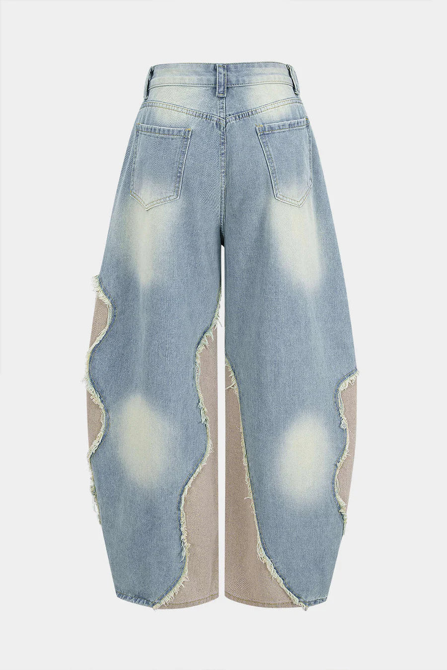 Patchwork Denim Jeans with Frayed Details and Straight Legs